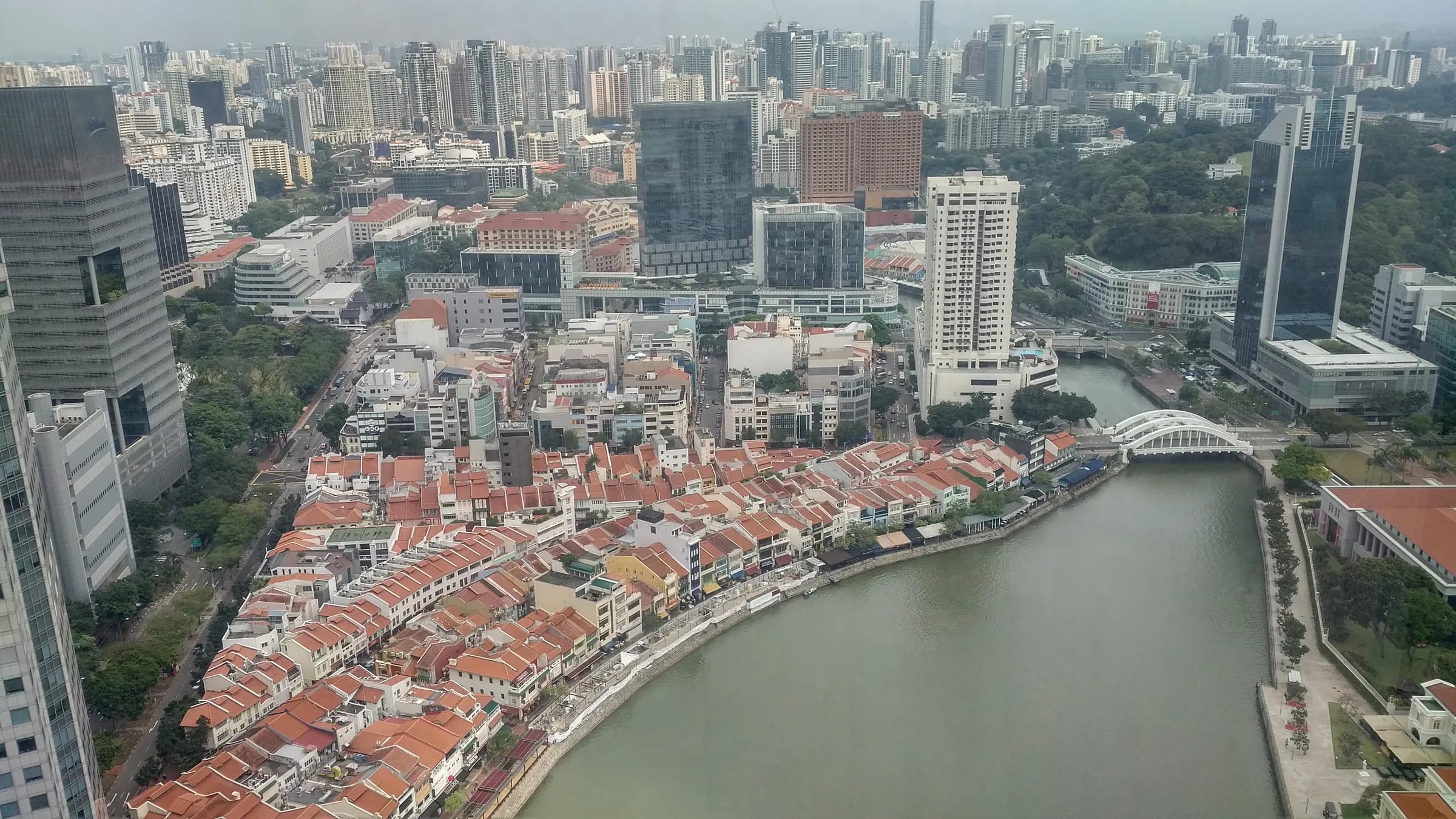 Singapore river and the Boat Quay financial quarter from above